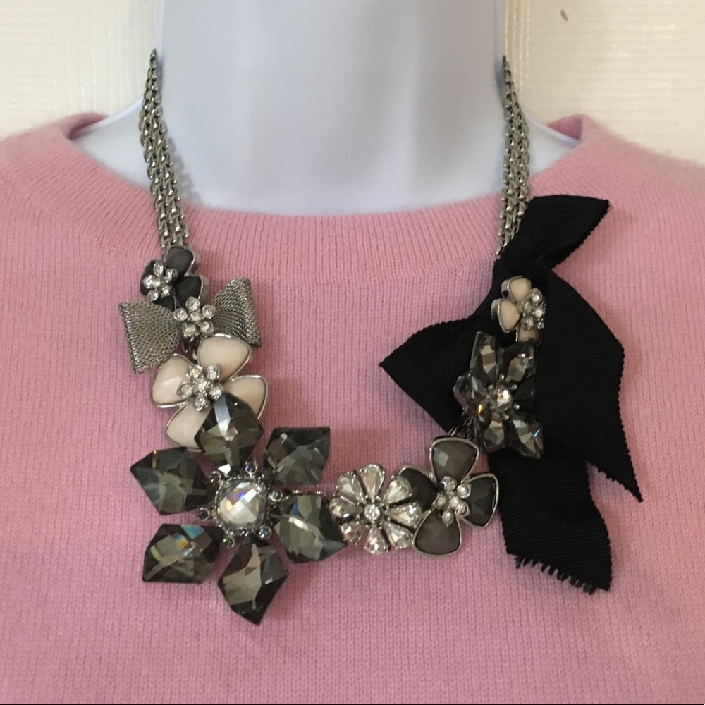 Talbots Black and Gray Floral Statement Necklace